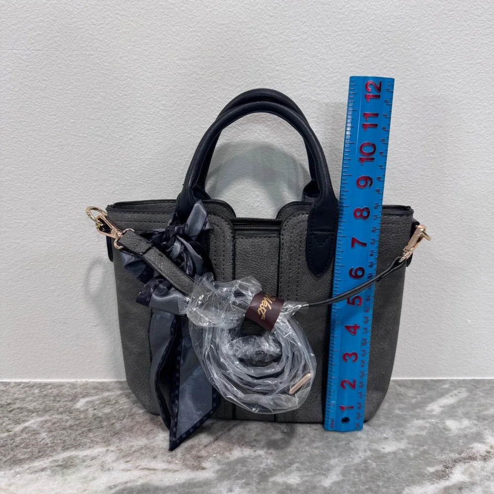 Montana West Gray Vegan Leather Satchel Handbag with Bow and Crossbody Strap